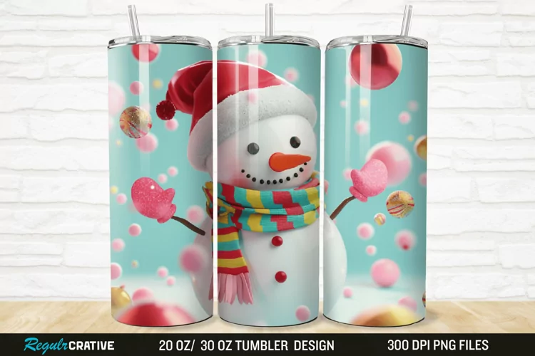 3D Cute Snowman 20/30oz Skinny Tumbler