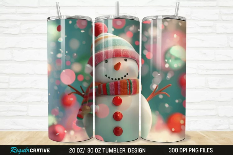 3D Cute Snowman 20/30oz Skinny Tumbler