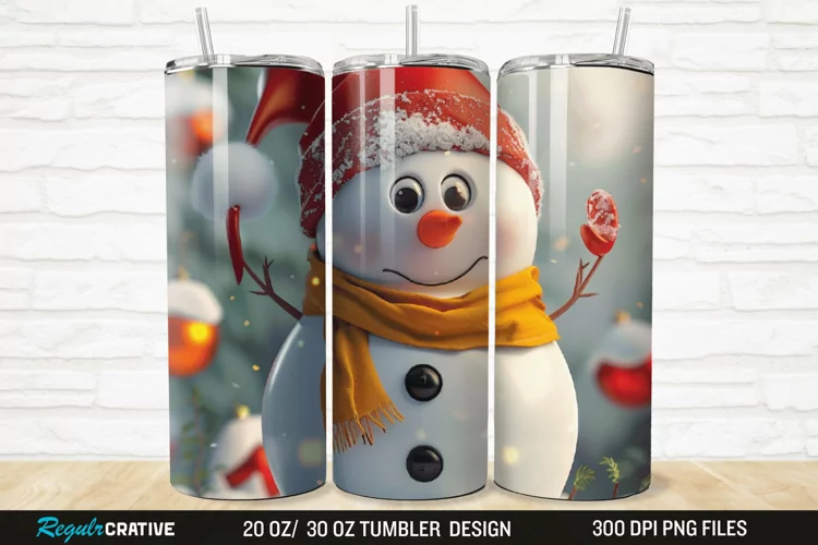 3D Cute Snowman 20/30oz Skinny Tumbler