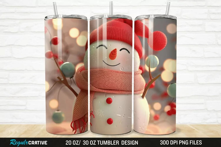 3D Cute Snowman 20/30oz Skinny Tumbler