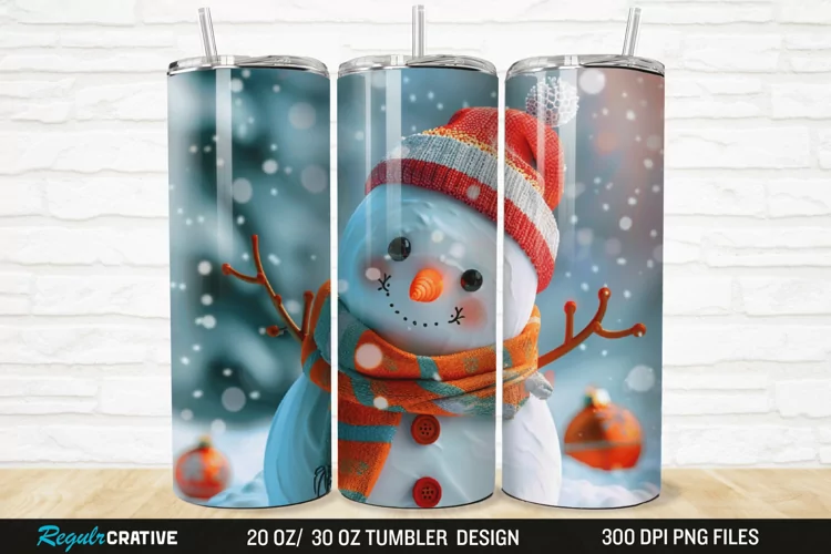 3D Cute Snowman 20/30oz Skinny Tumbler
