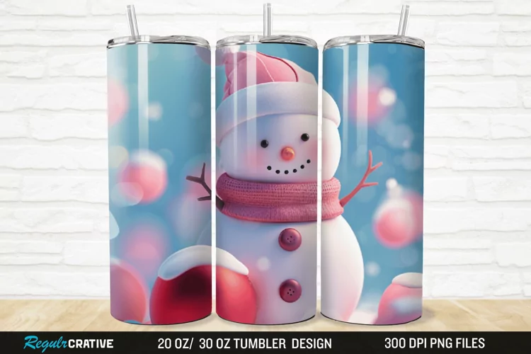 3D Cute Snowman 20/30oz Skinny Tumbler