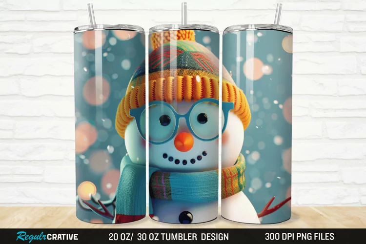 3D Cute Snowman 20/30oz Skinny Tumbler