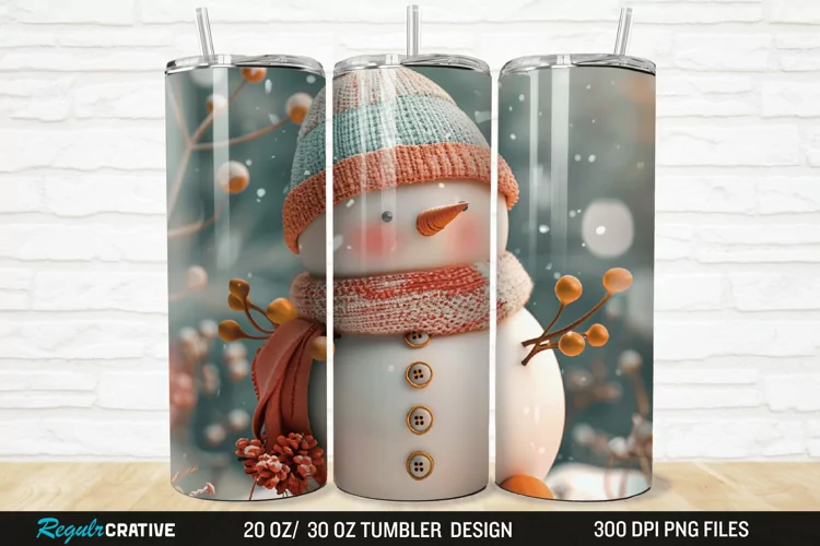 3D Cute Snowman 20/30oz Skinny Tumbler