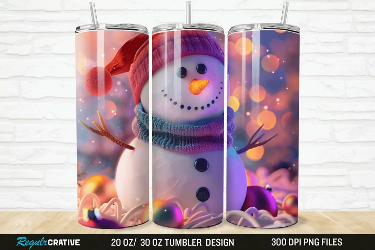 3D Cute Snowman 20/30oz Skinny Tumbler