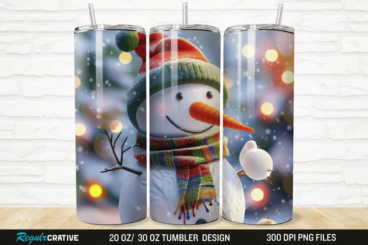 3D Cute Snowman 20/30oz Skinny Tumbler