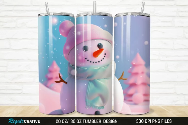 3D Cute Snowman 20/30oz Skinny Tumbler
