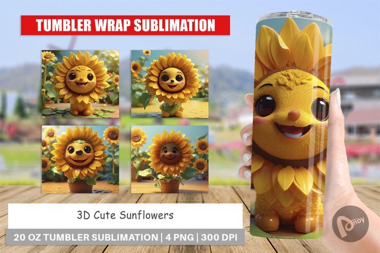 Tumbler Sublimation Wrap 3D Cute Sunflowers