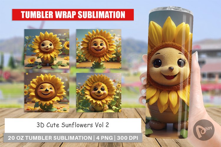 Tumbler Sublimation Wrap 3D Cute Sunflowers