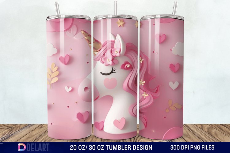 3D Cute Unicorn Valentine Tumbler Wrap example image 1