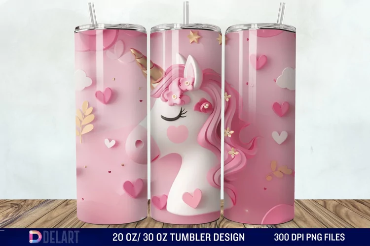 3D Cute Unicorn Valentine Tumbler Wrap