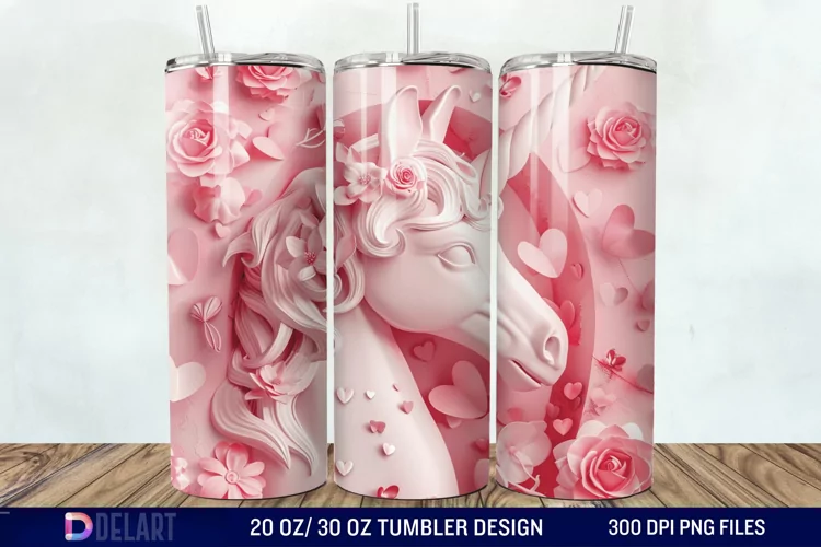 3D Cute Unicorn Valentine Tumbler Wrap