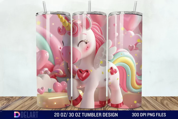3D Cute Unicorn Valentine Tumbler Wrap