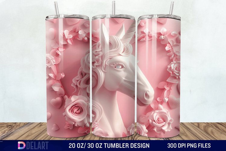 3D Cute Unicorn Valentine Tumbler Wrap example image 1
