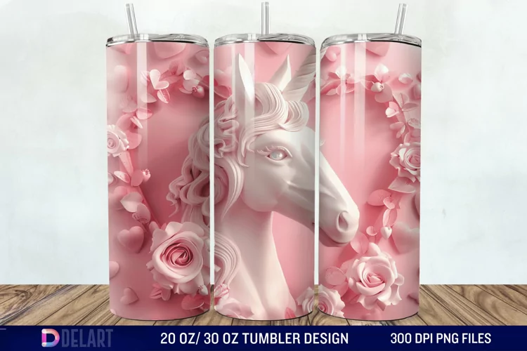 3D Cute Unicorn Valentine Tumbler Wrap