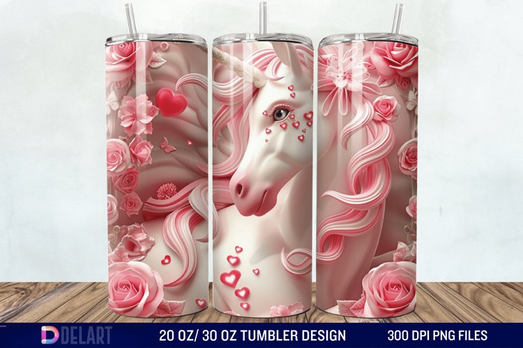 3D Cute Unicorn Valentine Tumbler Wrap example image 1