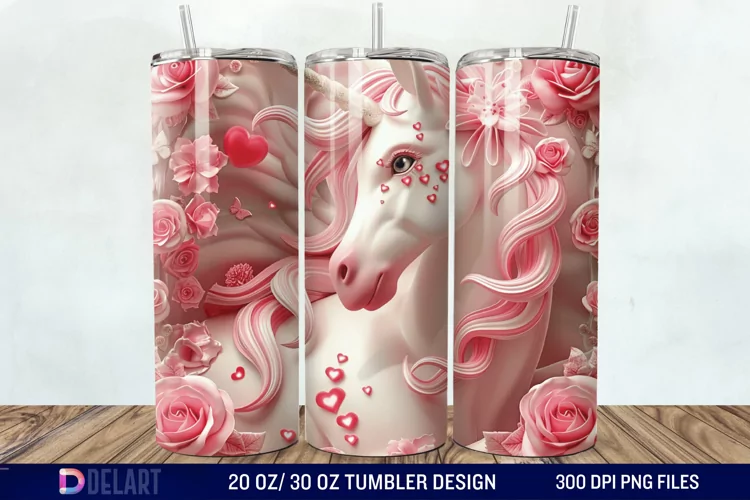3D Cute Unicorn Valentine Tumbler Wrap