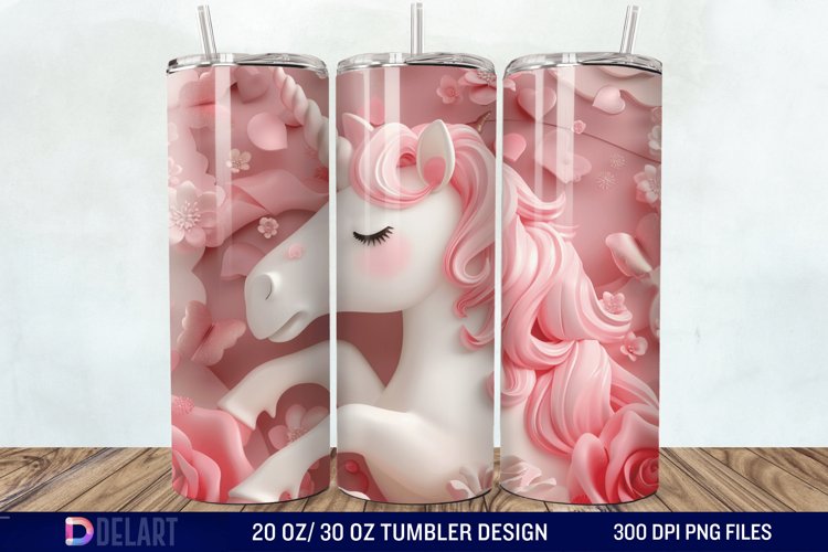 3D Cute Unicorn Valentine Tumbler Wrap example image 1