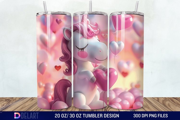 3D Cute Unicorn Valentine Tumbler Wrap example image 1