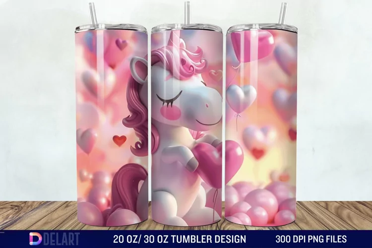 3D Cute Unicorn Valentine Tumbler Wrap