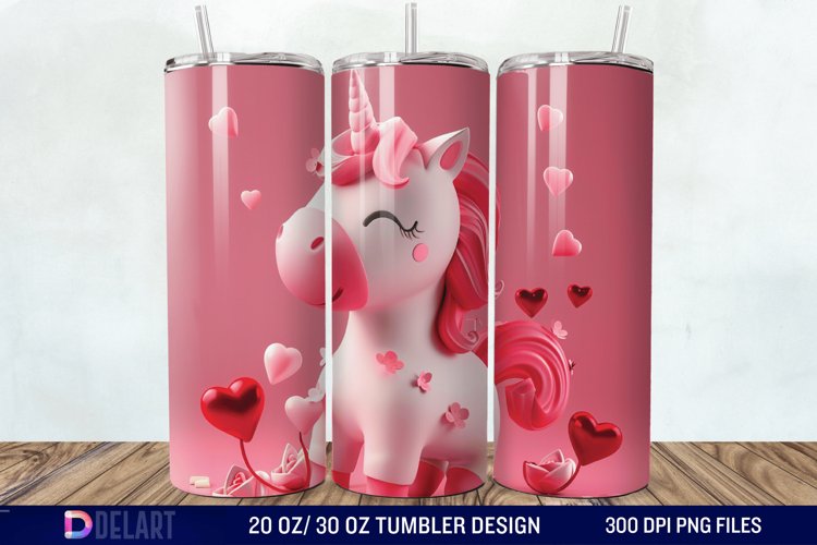 3D Cute Unicorn Valentine Tumbler Wrap example image 1