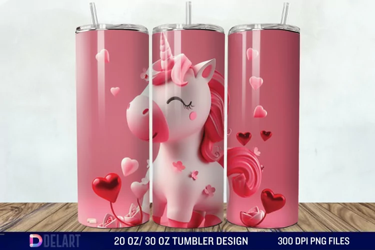 3D Cute Unicorn Valentine Tumbler Wrap