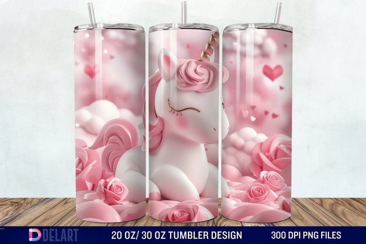 3D Cute Unicorn Valentine Tumbler Wrap example image 1