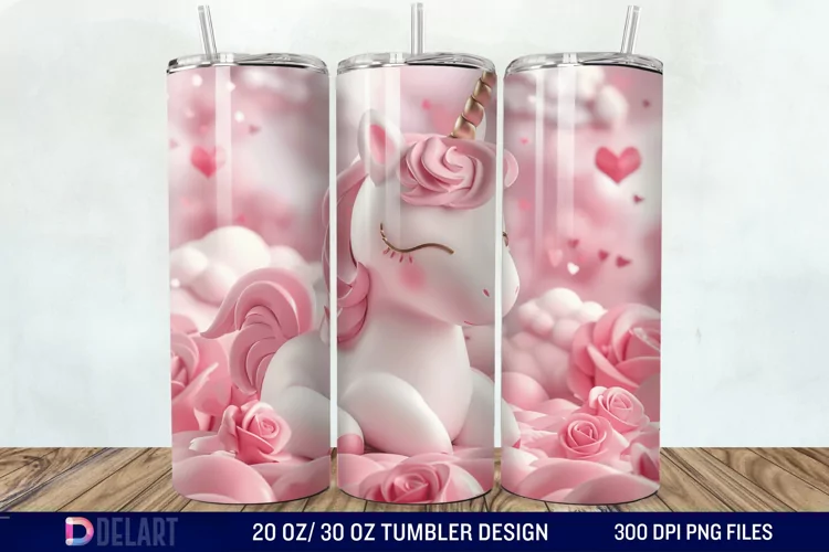 3D Cute Unicorn Valentine Tumbler Wrap