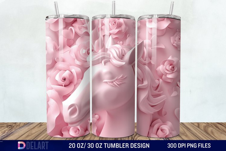 3D Cute Unicorn Valentine Tumbler Wrap example image 1