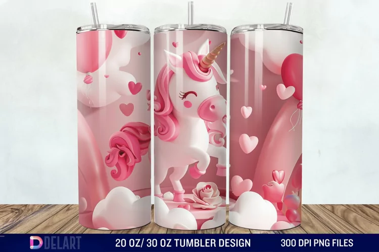 3D Cute Unicorn Valentine Tumbler Wrap
