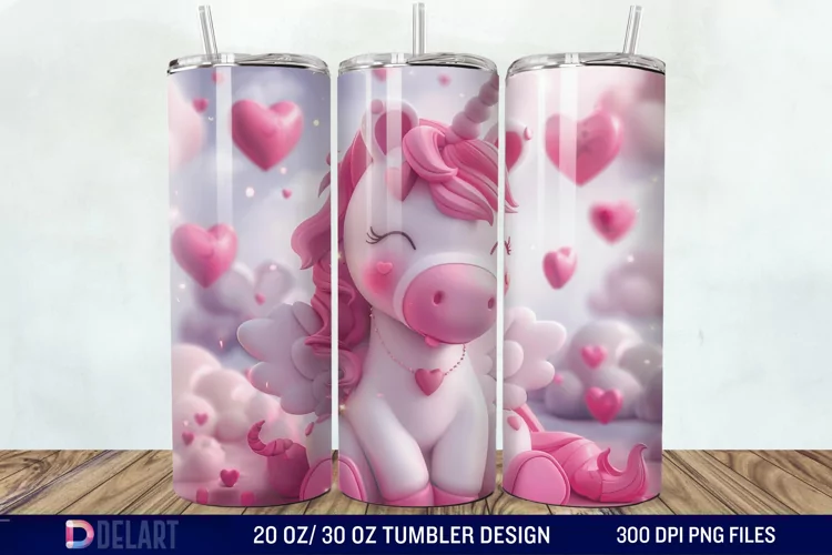 3D Cute Unicorn Valentine Tumbler Wrap