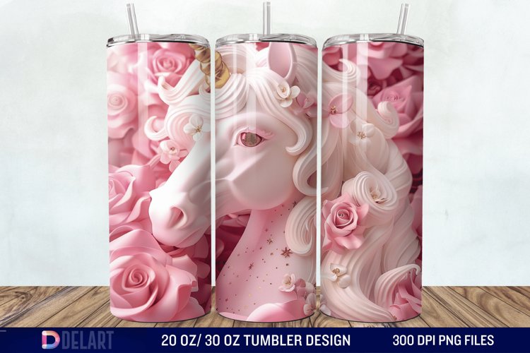 3D Cute Unicorn Valentine Tumbler Wrap example image 1