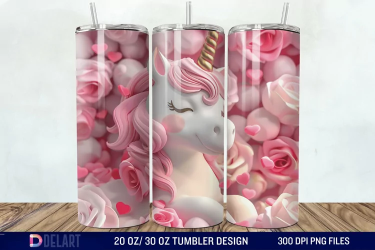 3D Cute Unicorn Valentine Tumbler Wrap
