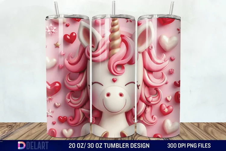 3D Cute Unicorn Valentine Tumbler Wrap