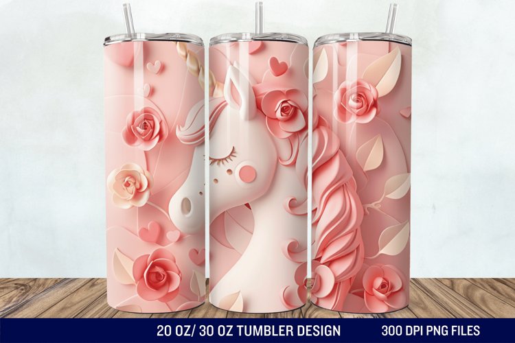 3D Cute Unicorn Valentine Tumbler Wrap example image 1