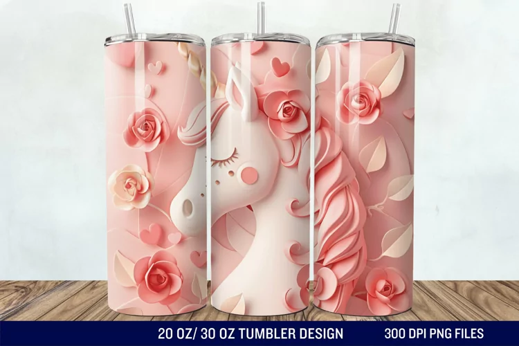 3D Cute Unicorn Valentine Tumbler Wrap