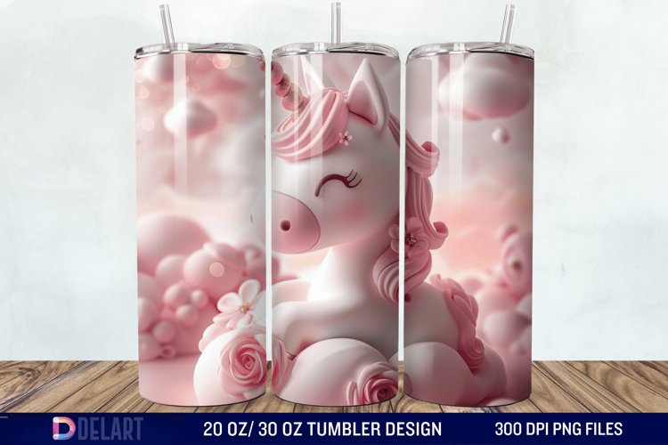 3D Cute Unicorn Valentine Tumbler Wrap example image 1