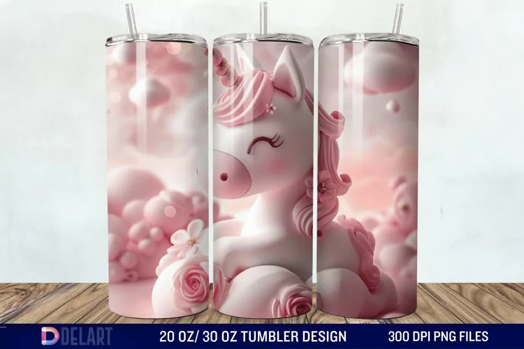 3D Cute Unicorn Valentine Tumbler Wrap