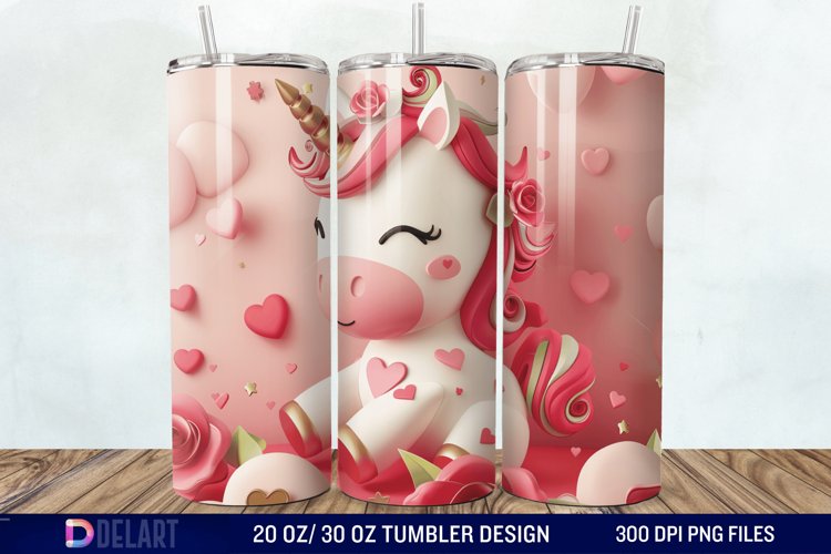 3D Cute Unicorn Valentine Tumbler Wrap example image 1