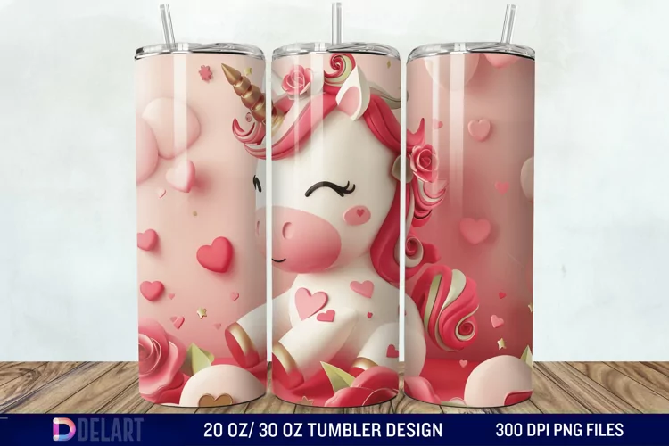 3D Cute Unicorn Valentine Tumbler Wrap