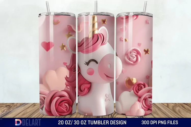 3D Cute Unicorn Valentine Tumbler Wrap