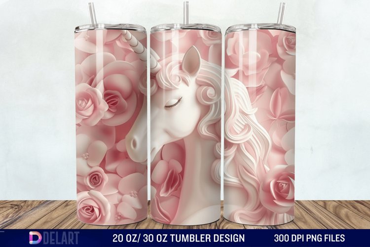3D Cute Unicorn Valentine Tumbler Wrap example image 1