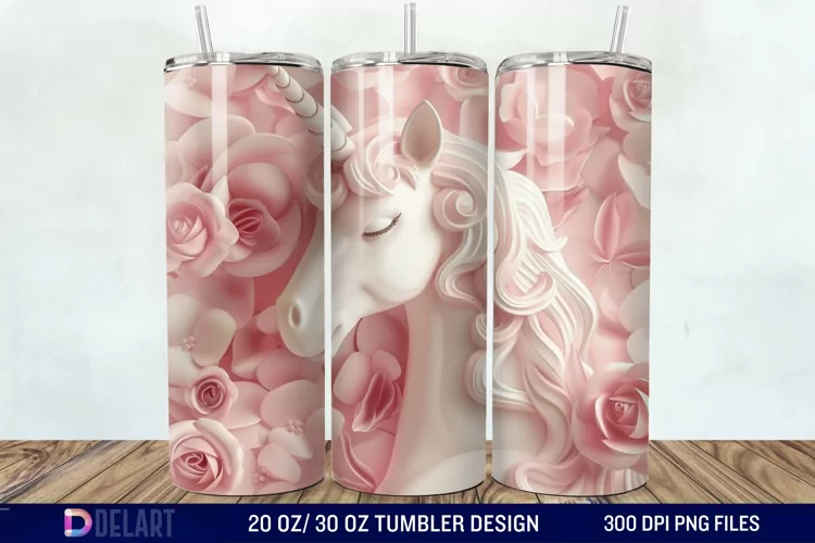 3D Cute Unicorn Valentine Tumbler Wrap