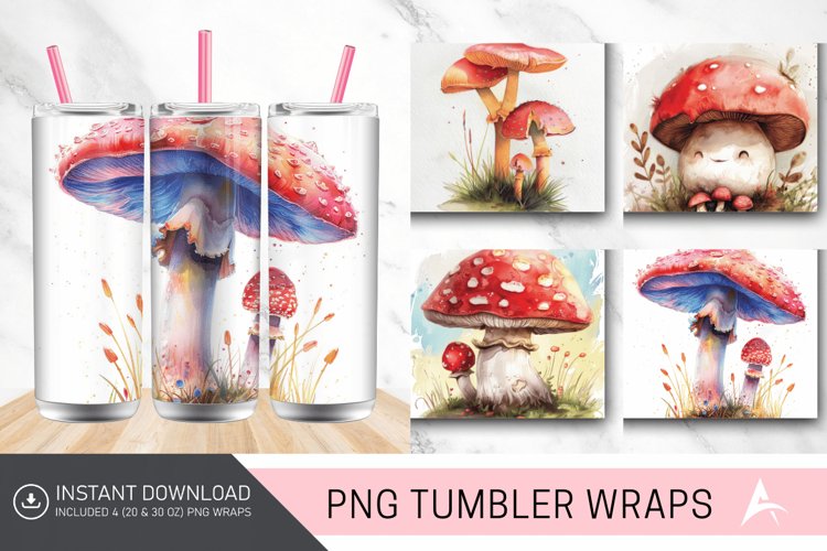 3D Cute Watercolor Mushroom Tumbler wrap example image 1
