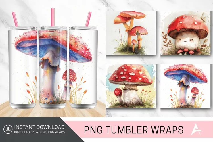 3D Cute Watercolor Mushroom Tumbler wrap
