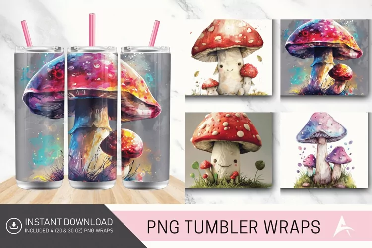 3D Cute Watercolor Mushroom Tumbler wrap