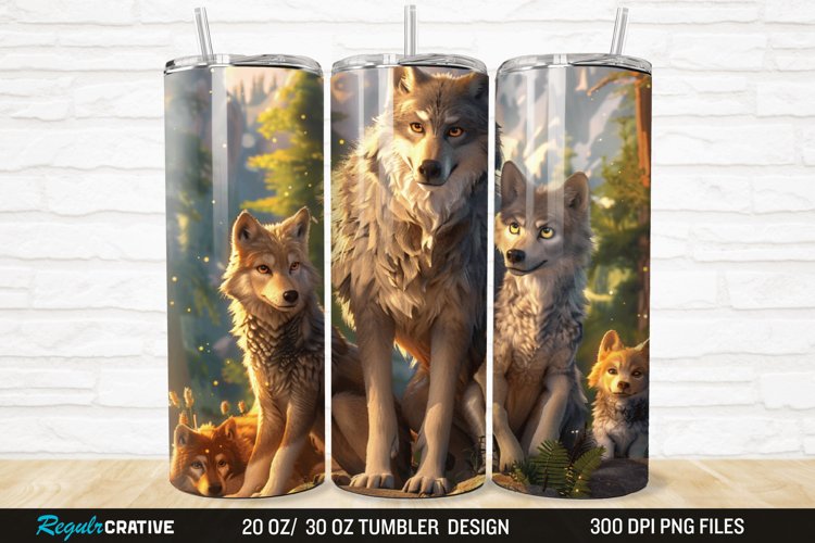3D Cute Wolf Family 20/30oz Skinny Tumbler example image 1