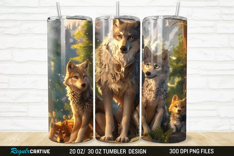 3D Cute Wolf Family 20/30oz Skinny Tumbler
