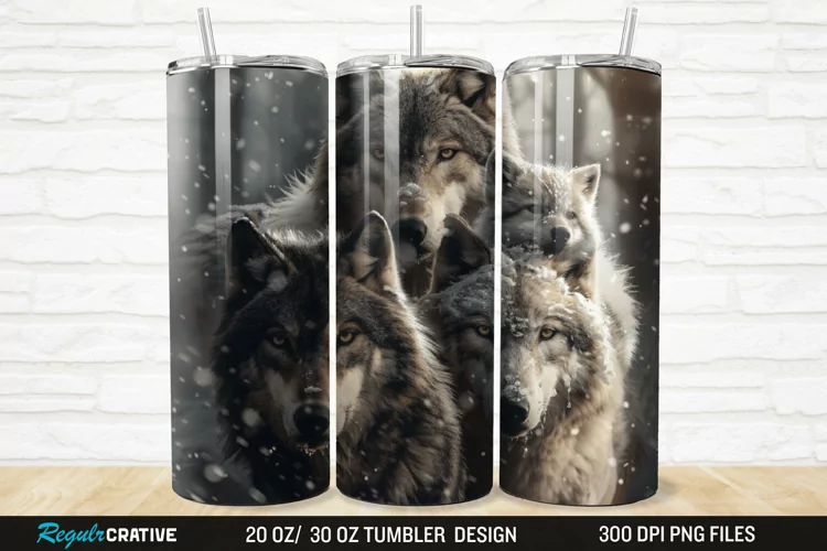 3D Cute Wolf Family 20/30oz Skinny Tumbler
