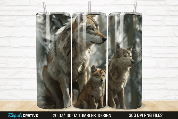 3D Cute Wolf Family 20/30oz Skinny Tumbler